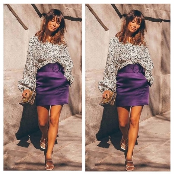 Zara Dresses & Skirts - NWT Zara Limited Edition Satin Royal Purple Belted Mini Skirt